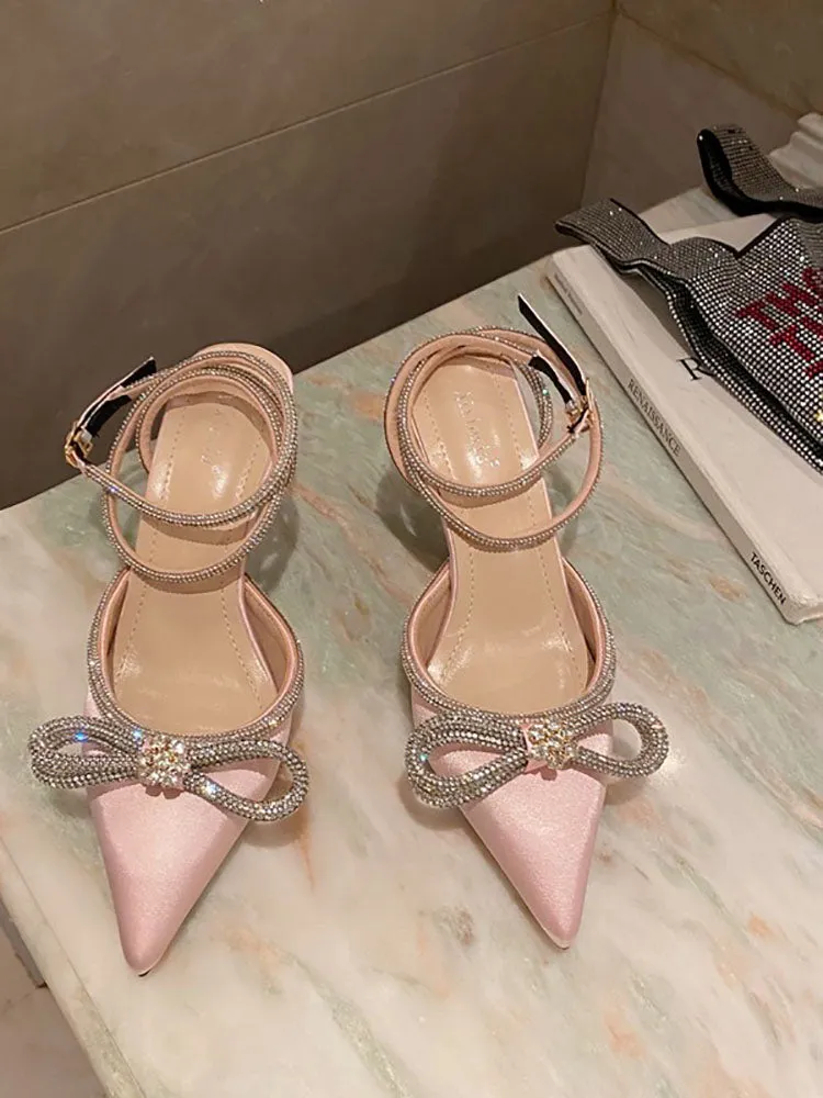 Rhinestone Bowknot Ankle Strap Heel