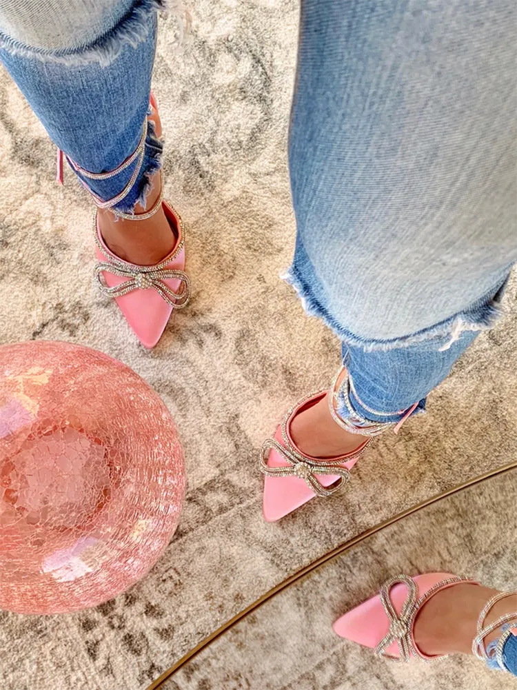Rhinestone Bowknot Ankle Strap Heel