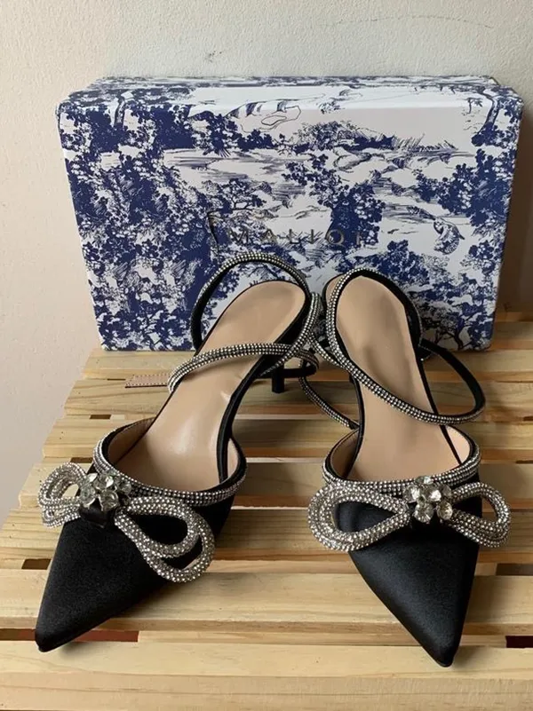 Rhinestone Bowknot Ankle Strap Heel