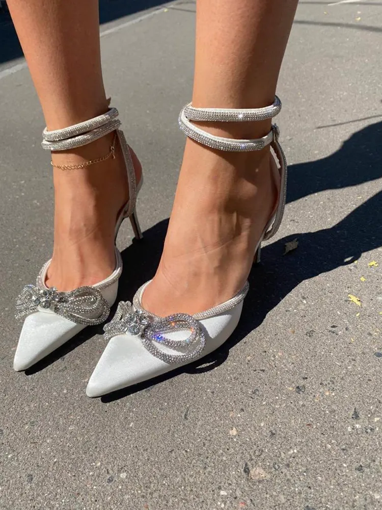 Rhinestone Bowknot Ankle Strap Heel