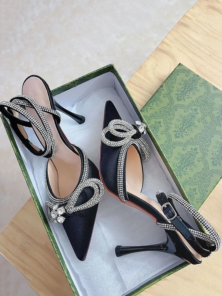Rhinestone Bowknot Ankle Strap Heel