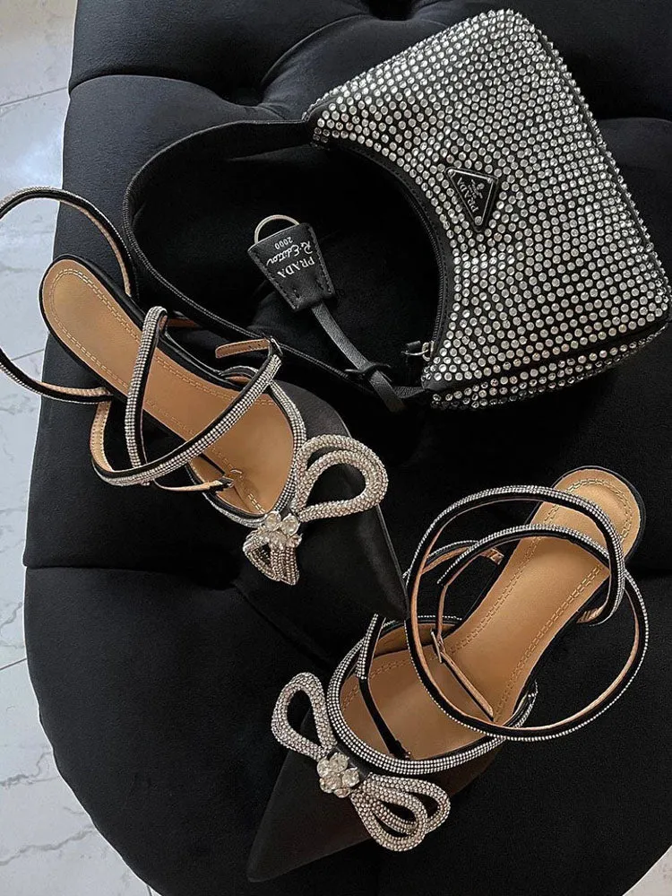 Rhinestone Bowknot Ankle Strap Heel