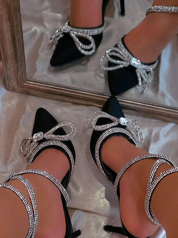 Rhinestone Bowknot Ankle Strap Heel
