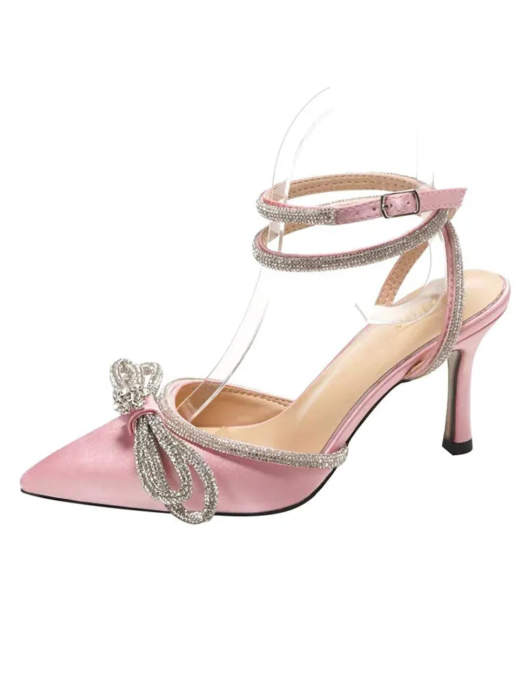 Rhinestone Bowknot Ankle Strap Heel