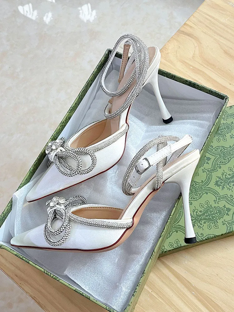Rhinestone Bowknot Ankle Strap Heel
