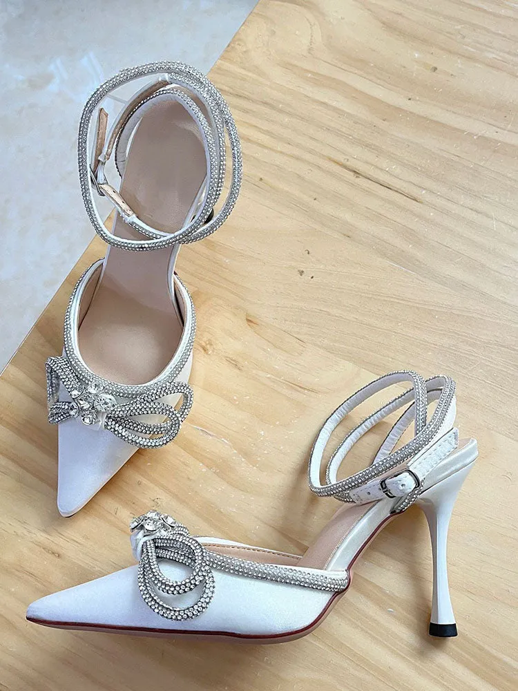 Rhinestone Bowknot Ankle Strap Heel