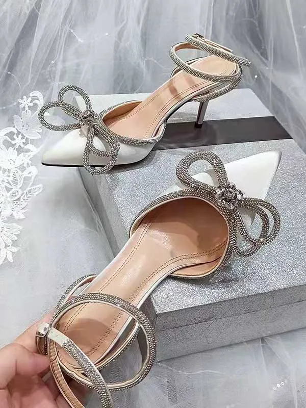 Rhinestone Bowknot Ankle Strap Heel