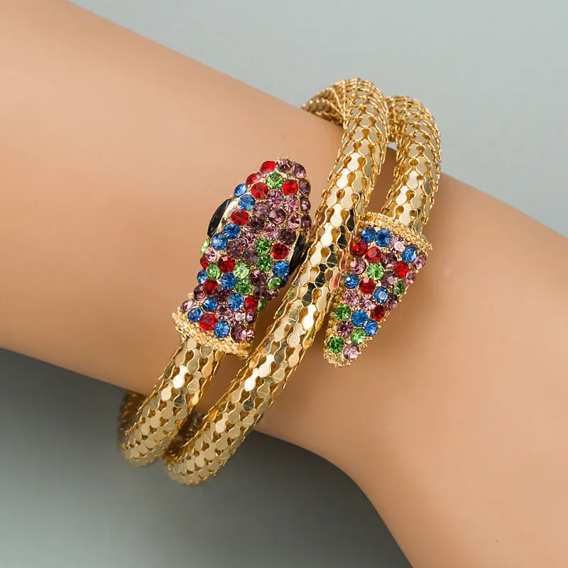 Rhinestone Snake Bracelet - Stylish Unisex Alloy Wristwear
