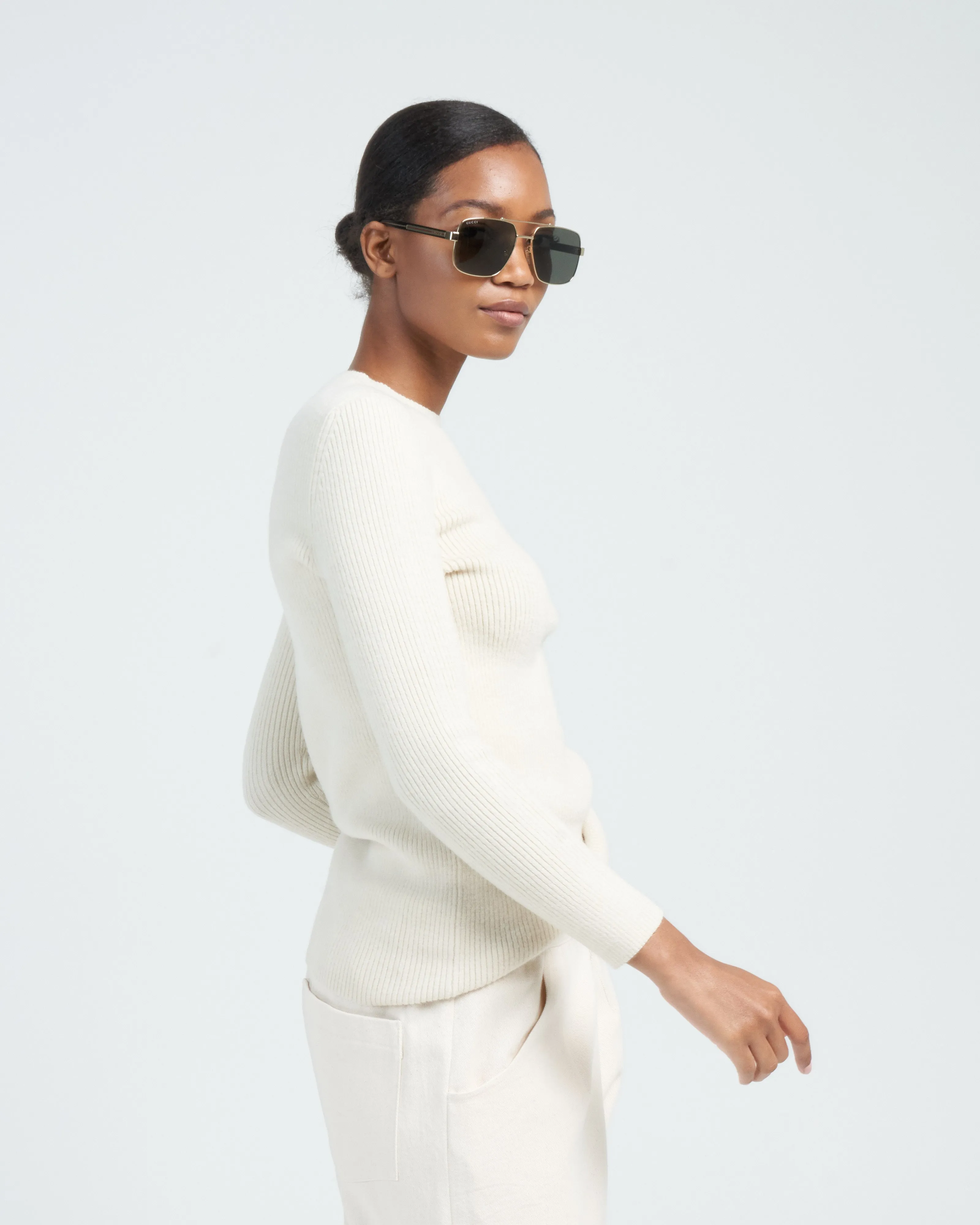 rib 3/4 crewneck - raw white