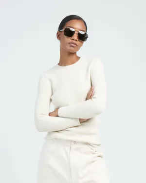 rib 3/4 crewneck - raw white