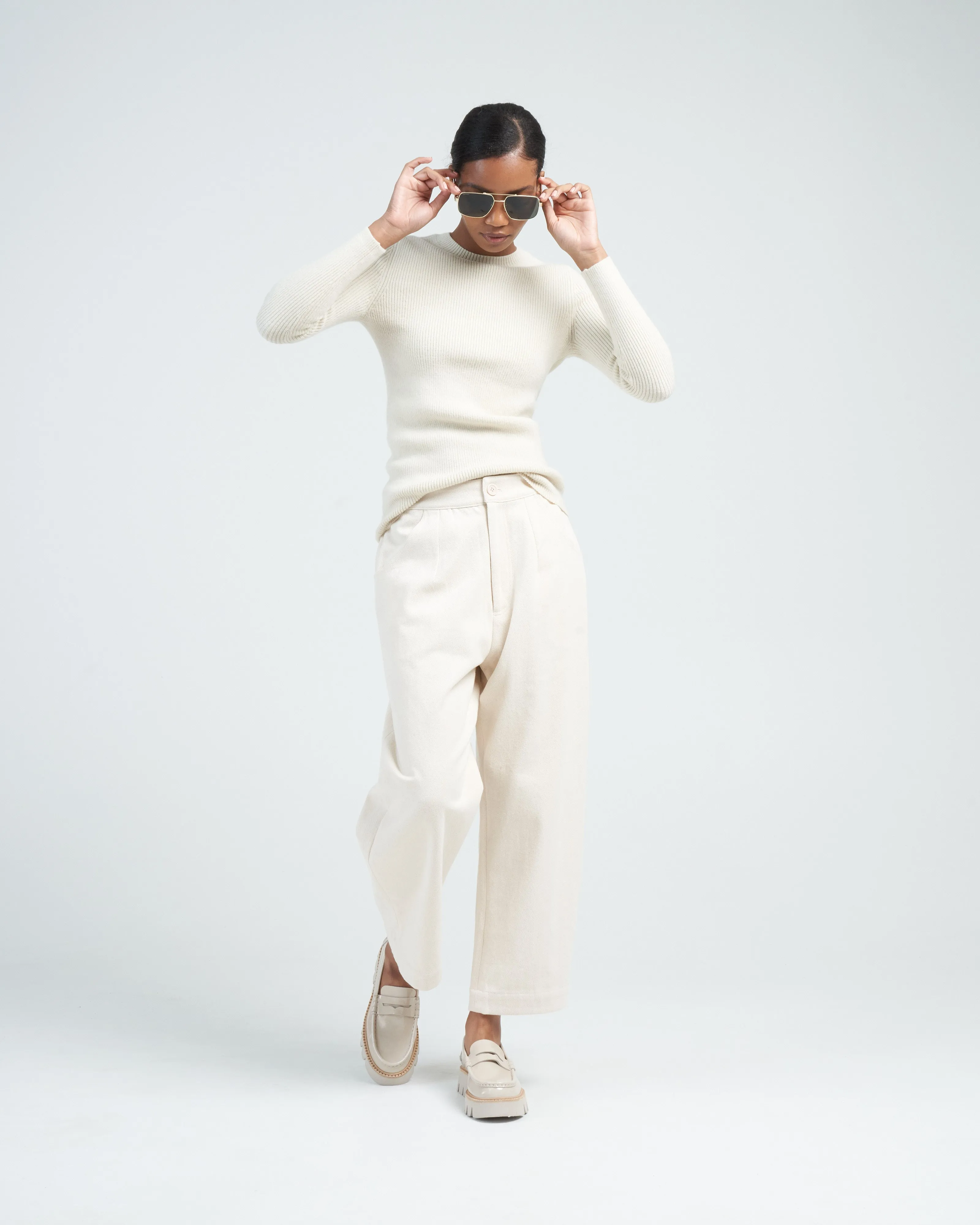 rib 3/4 crewneck - raw white