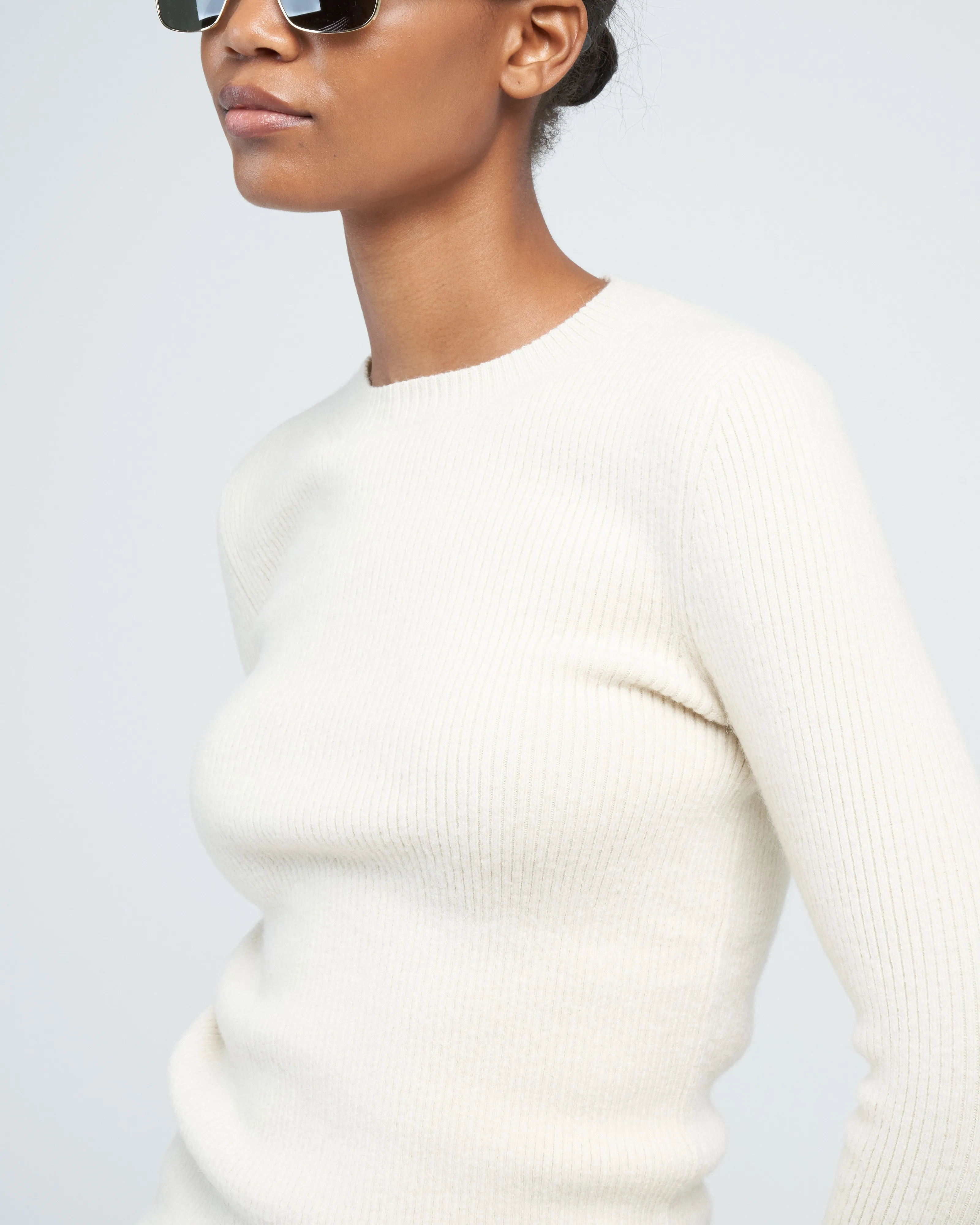 rib 3/4 crewneck - raw white
