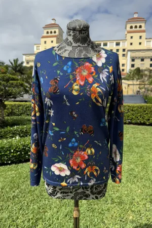 Richard Grand Navy and Floral Cashmere and Silk Sweater