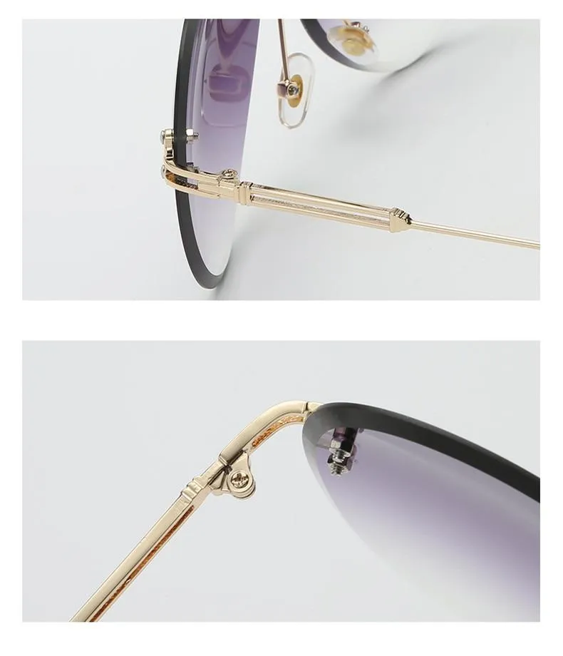Rimless Sunglasses Metal Gradient Shades Cutting Lens Goggles UV400