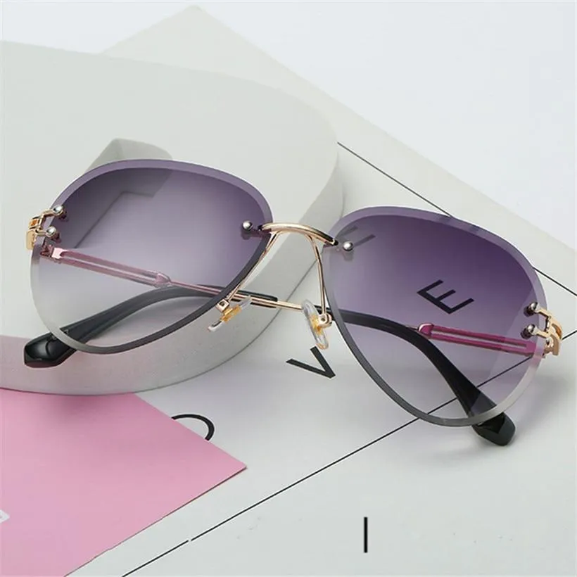 Rimless Sunglasses Metal Gradient Shades Cutting Lens Goggles UV400