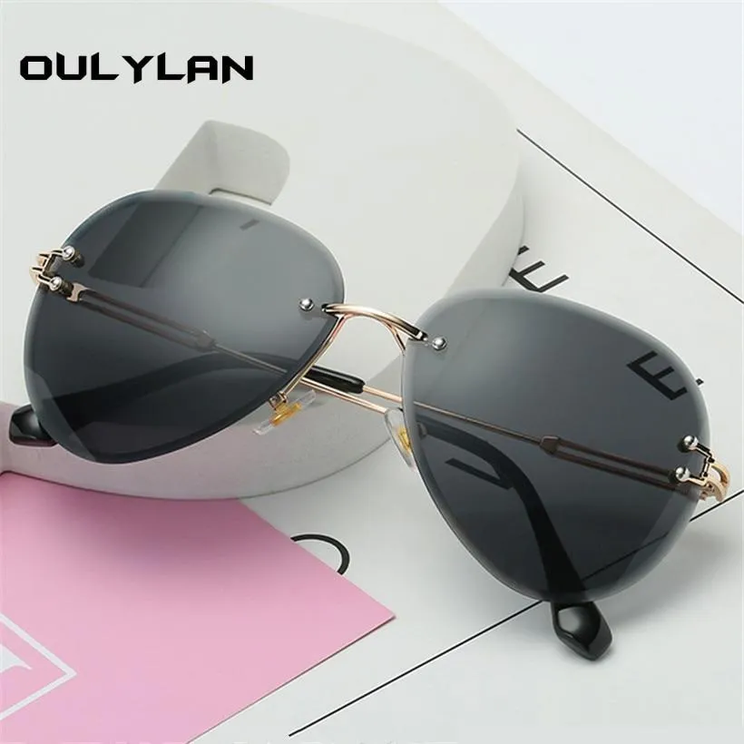 Rimless Sunglasses Metal Gradient Shades Cutting Lens Goggles UV400