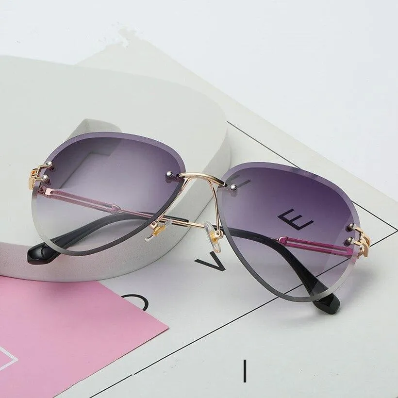 Rimless Sunglasses Metal Gradient Shades Cutting Lens Goggles UV400