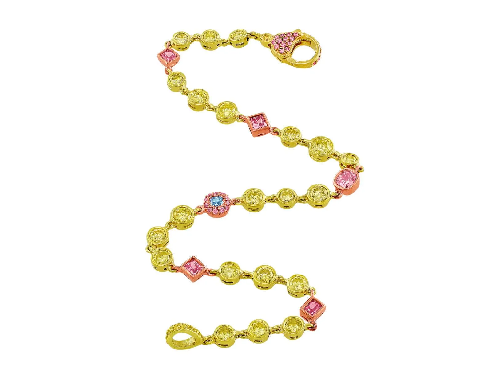 Rivière 18K Gold 4.09ctw Multicolor Diamond Bracelet