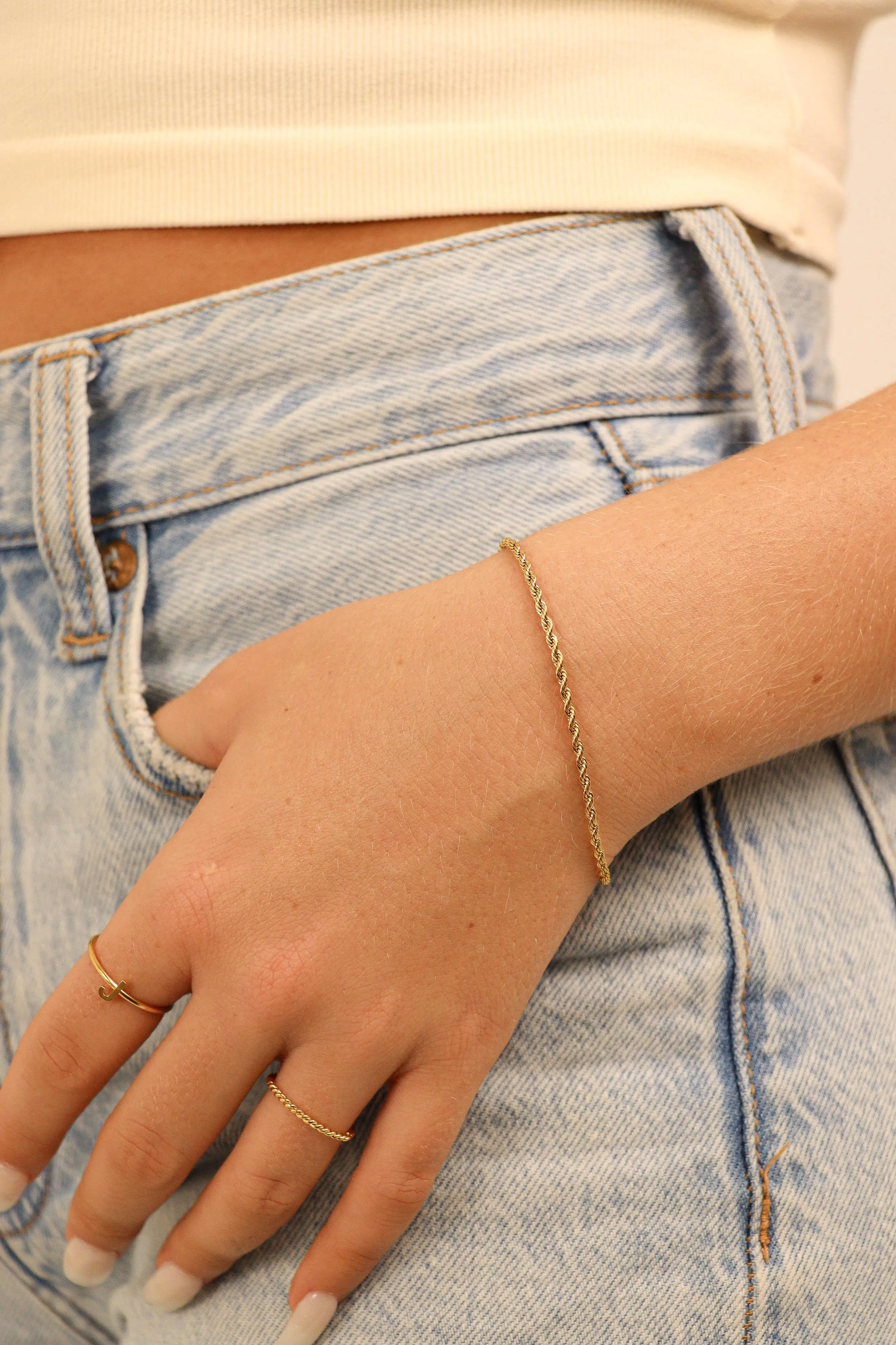Rope Chain Bracelet / Anklet - Gold, Silver, Black: Gold / 6 2" / 2mm