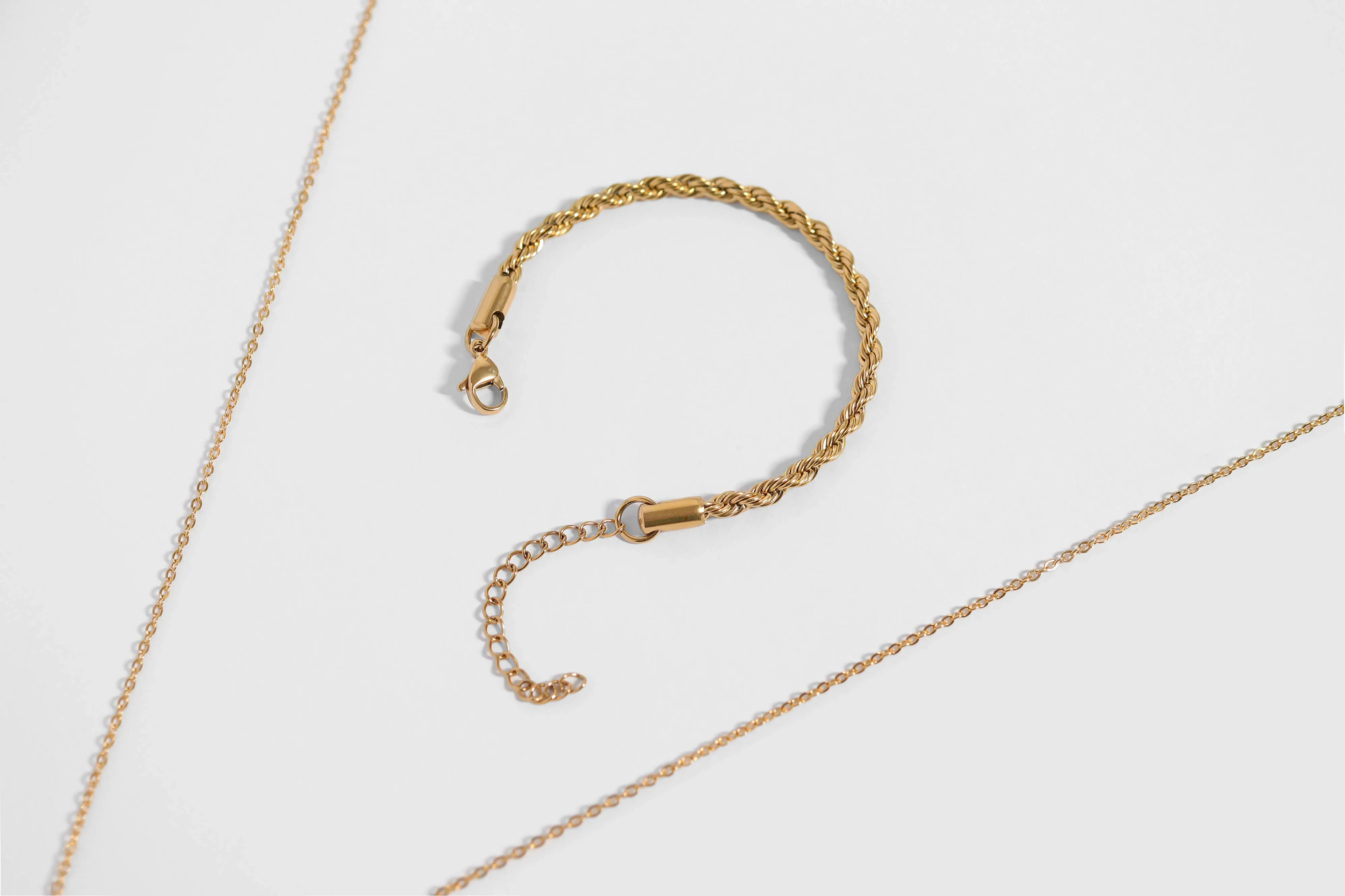 Rope Chain Bracelet / Anklet - Gold, Silver, Black: Gold / 6 2" / 2mm