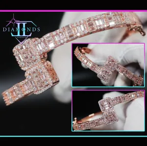 Rose Gold Baguette Cut Diamond Bracelet | Iced Out Bracelet | Baguette Bangle