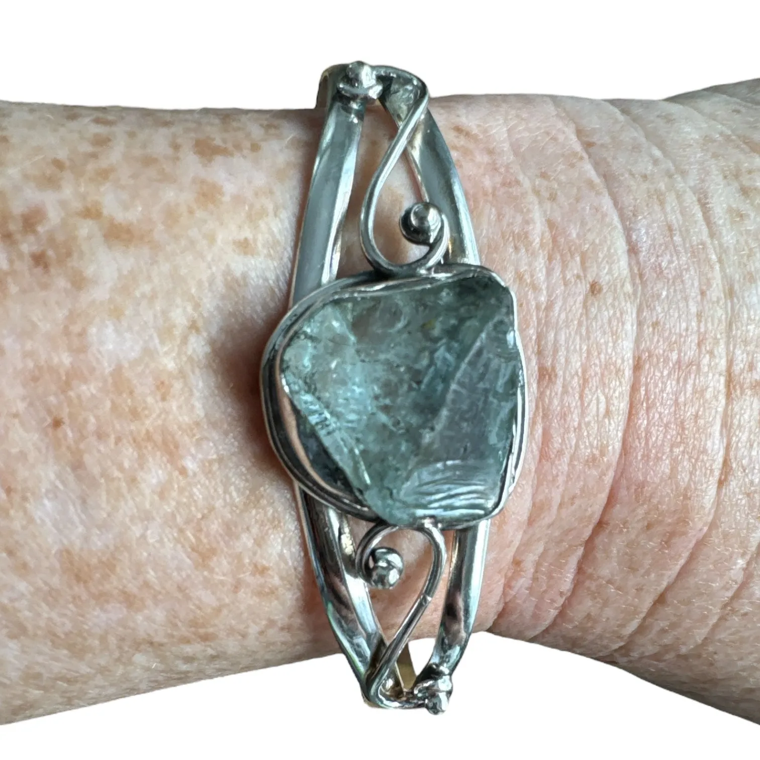 Rough Aquamarine Solid 925 Sterling Silver Cuff Bracelet