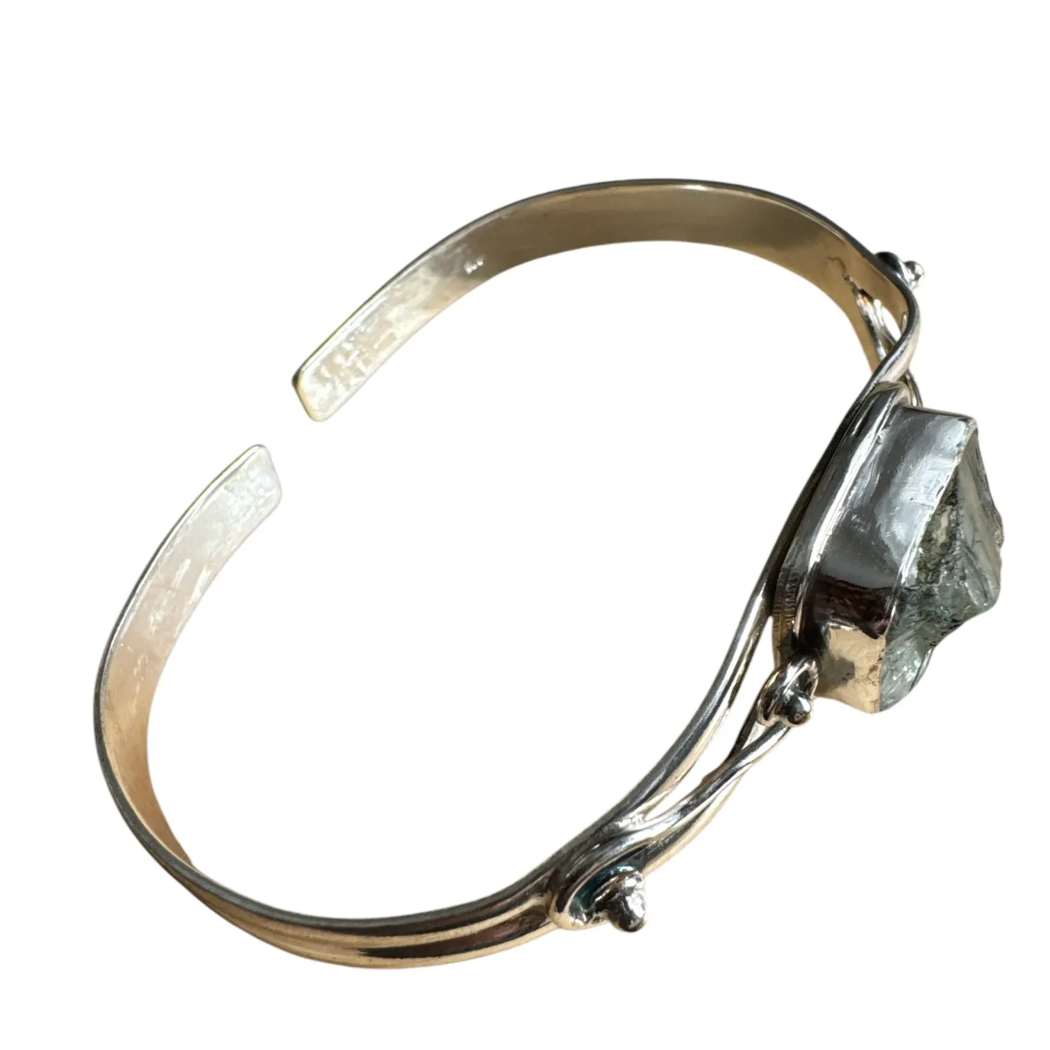 Rough Aquamarine Solid 925 Sterling Silver Cuff Bracelet