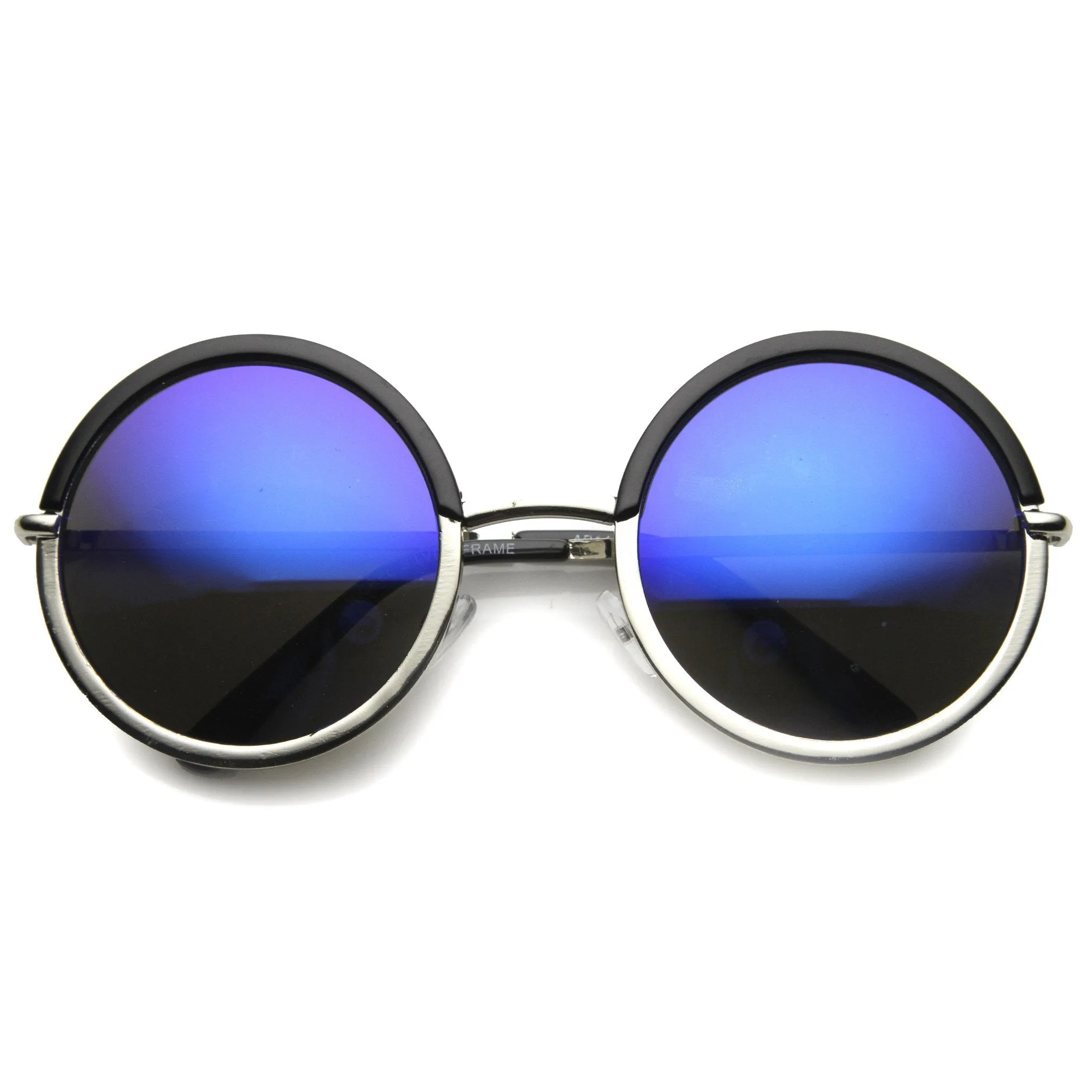 Round Metal Half Frame Mirror Lens Sunglasses 9886