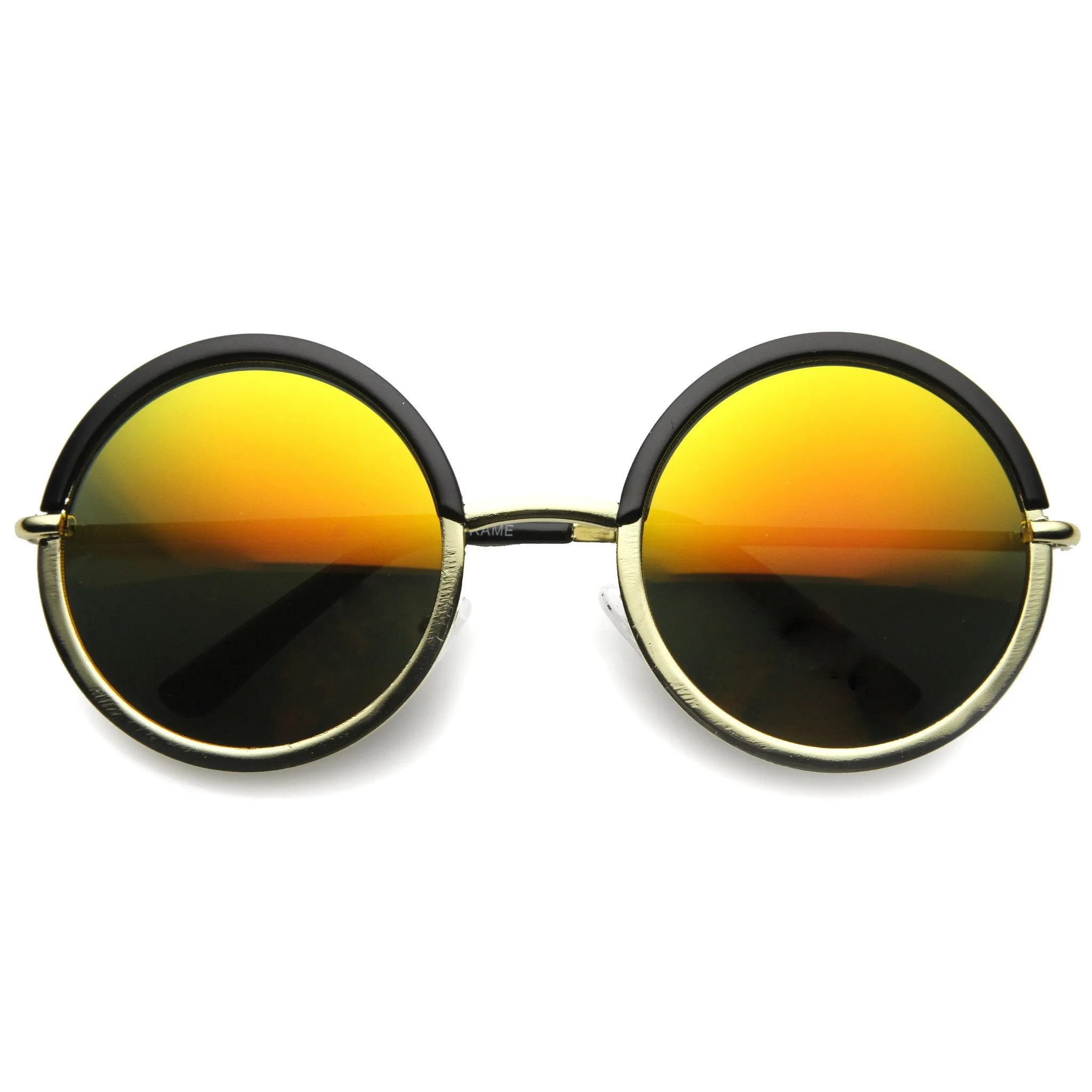 Round Metal Half Frame Mirror Lens Sunglasses 9886