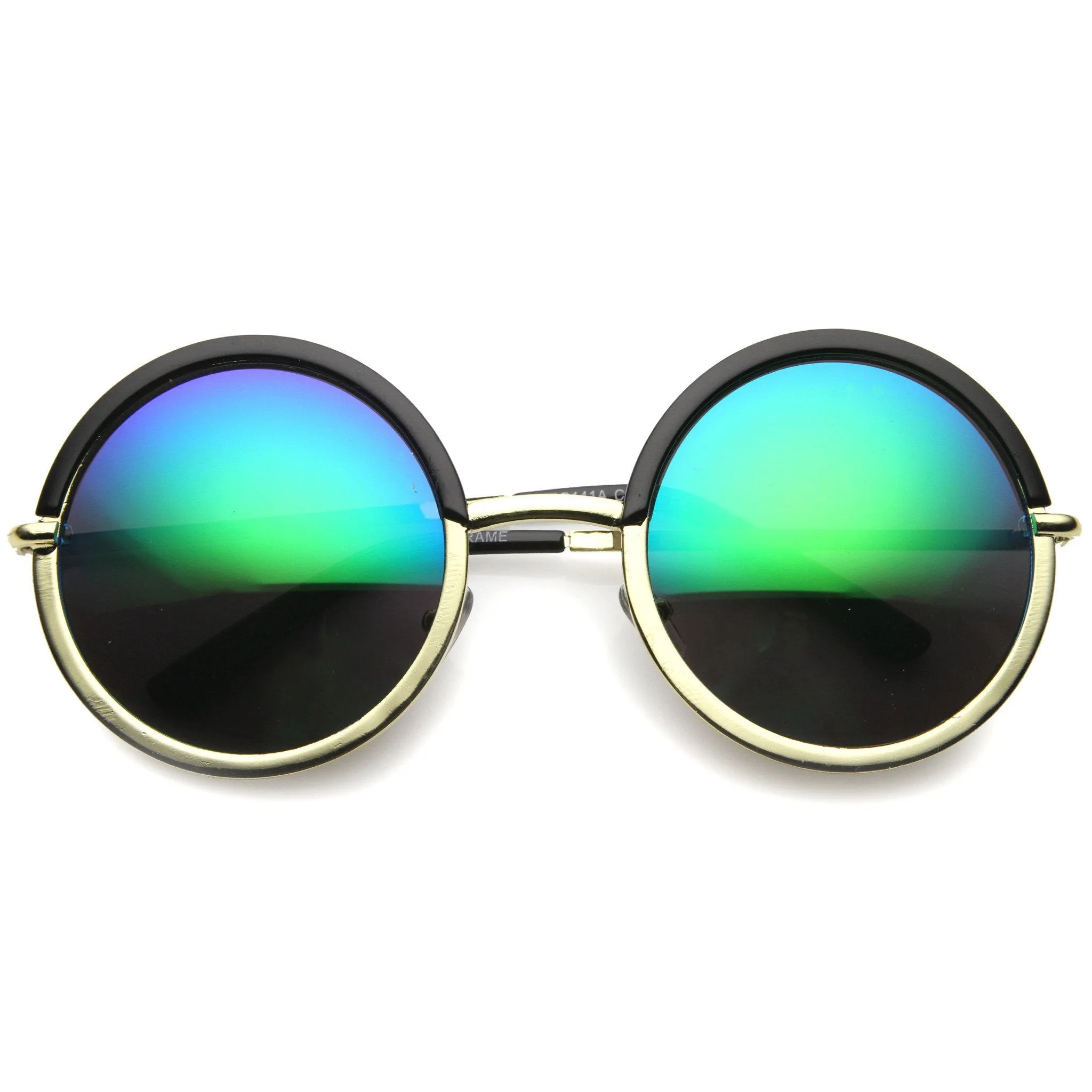 Round Metal Half Frame Mirror Lens Sunglasses 9886