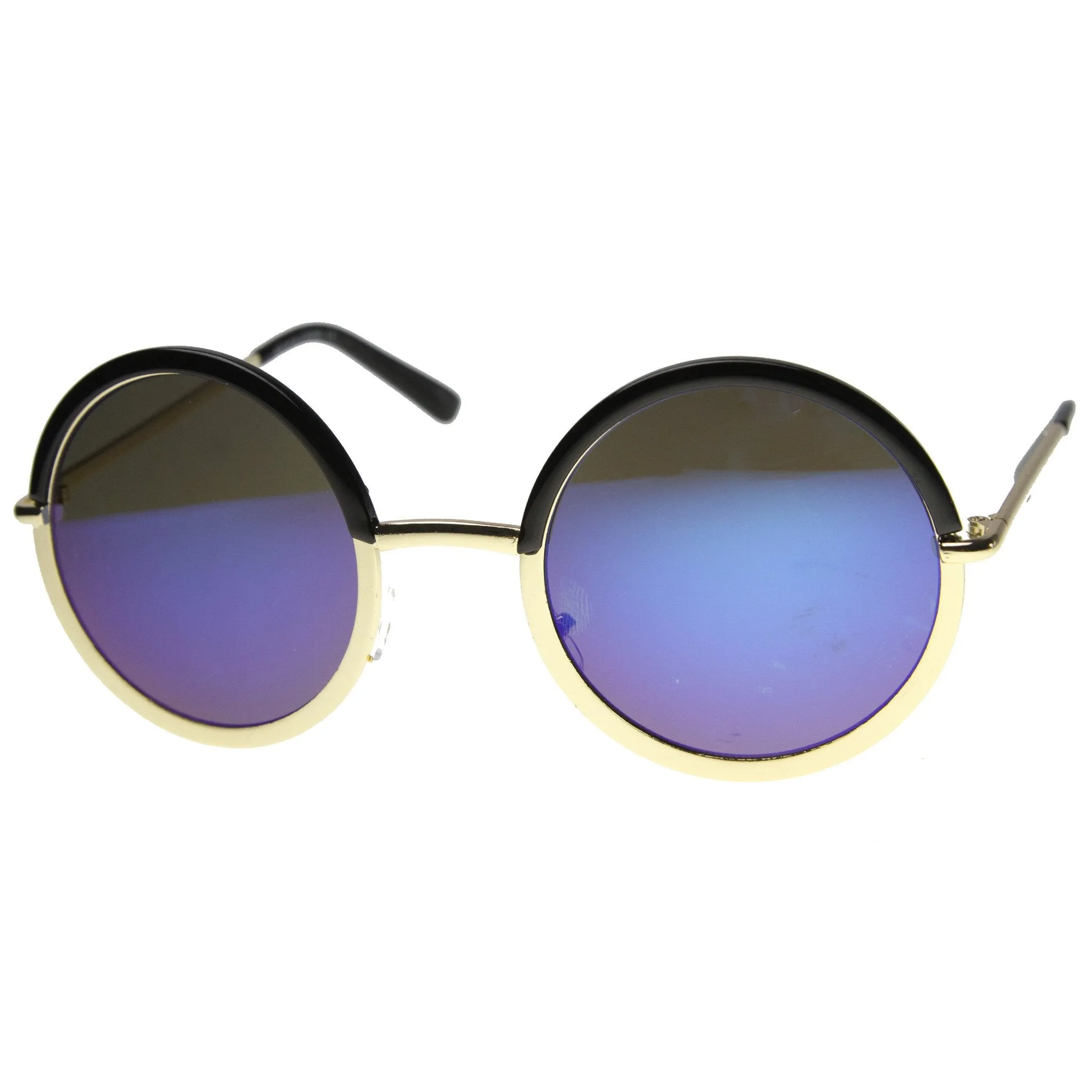 Round Metal Half Frame Mirror Lens Sunglasses 9886