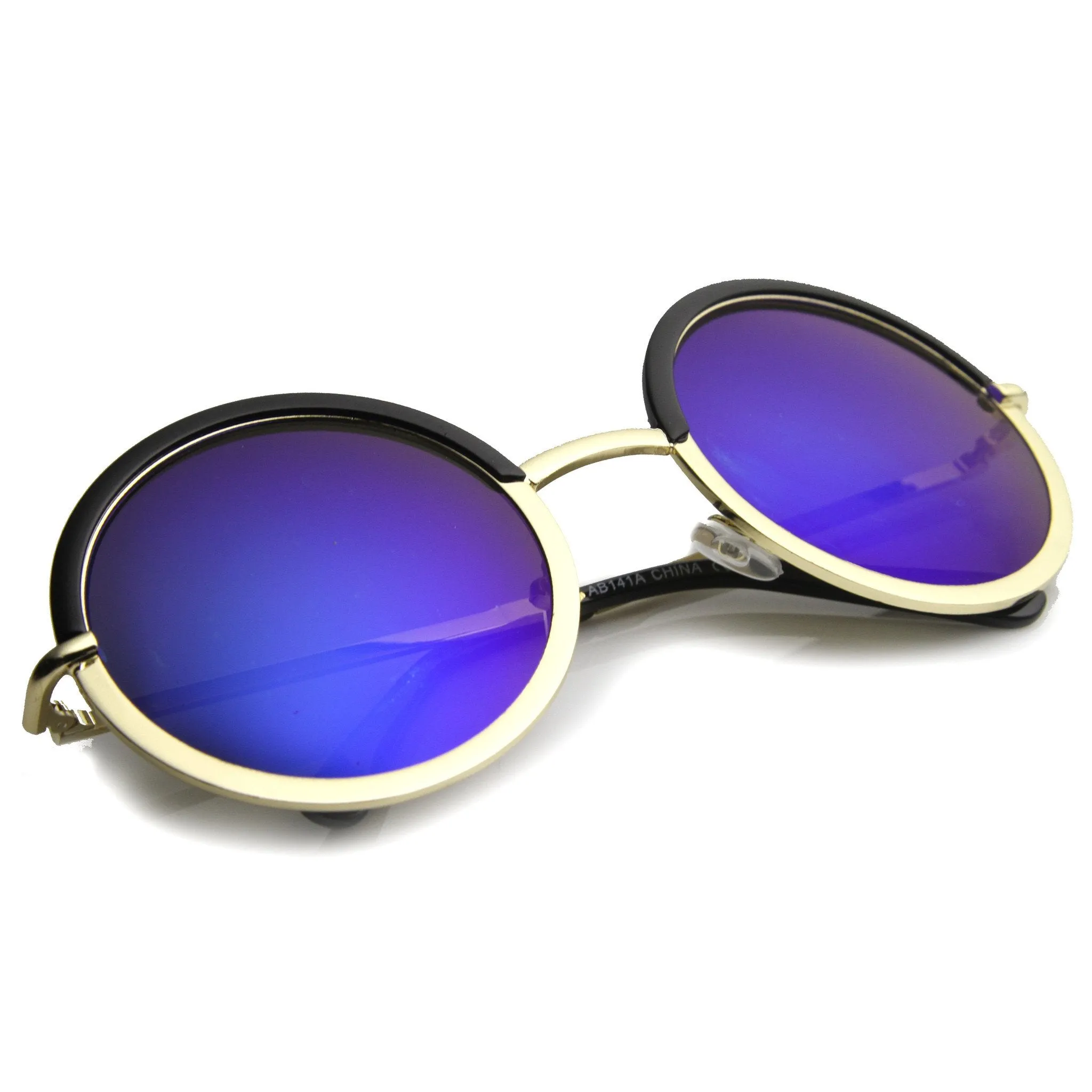 Round Metal Half Frame Mirror Lens Sunglasses 9886