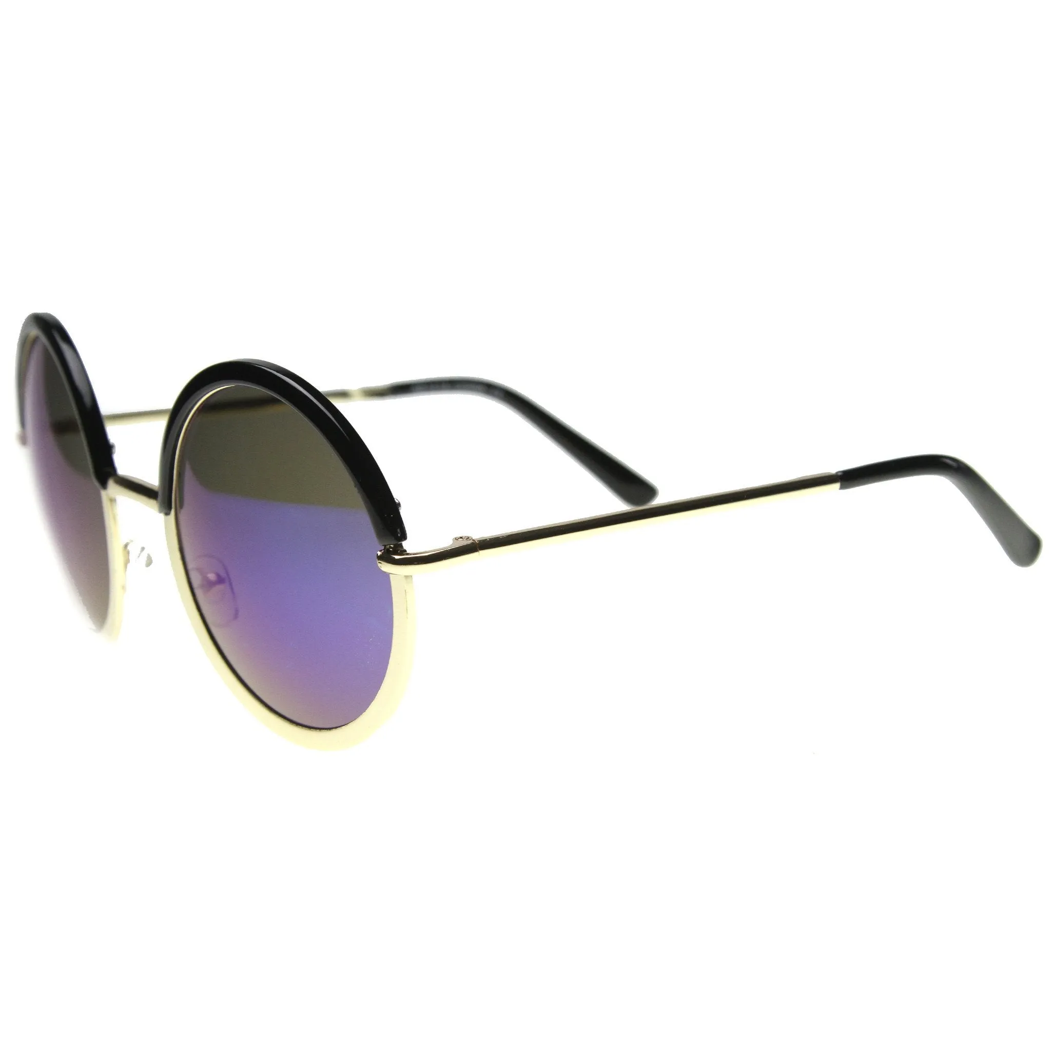 Round Metal Half Frame Mirror Lens Sunglasses 9886