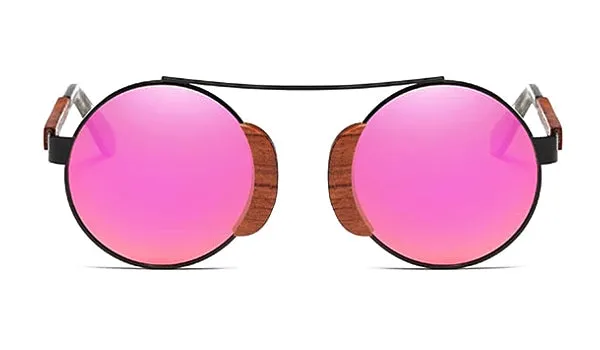 Round Wood Sunglasses for Men - Classy Pink Design
