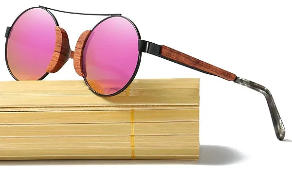 Round Wood Sunglasses for Men - Classy Pink Design