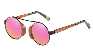Round Wood Sunglasses for Men - Classy Pink Design