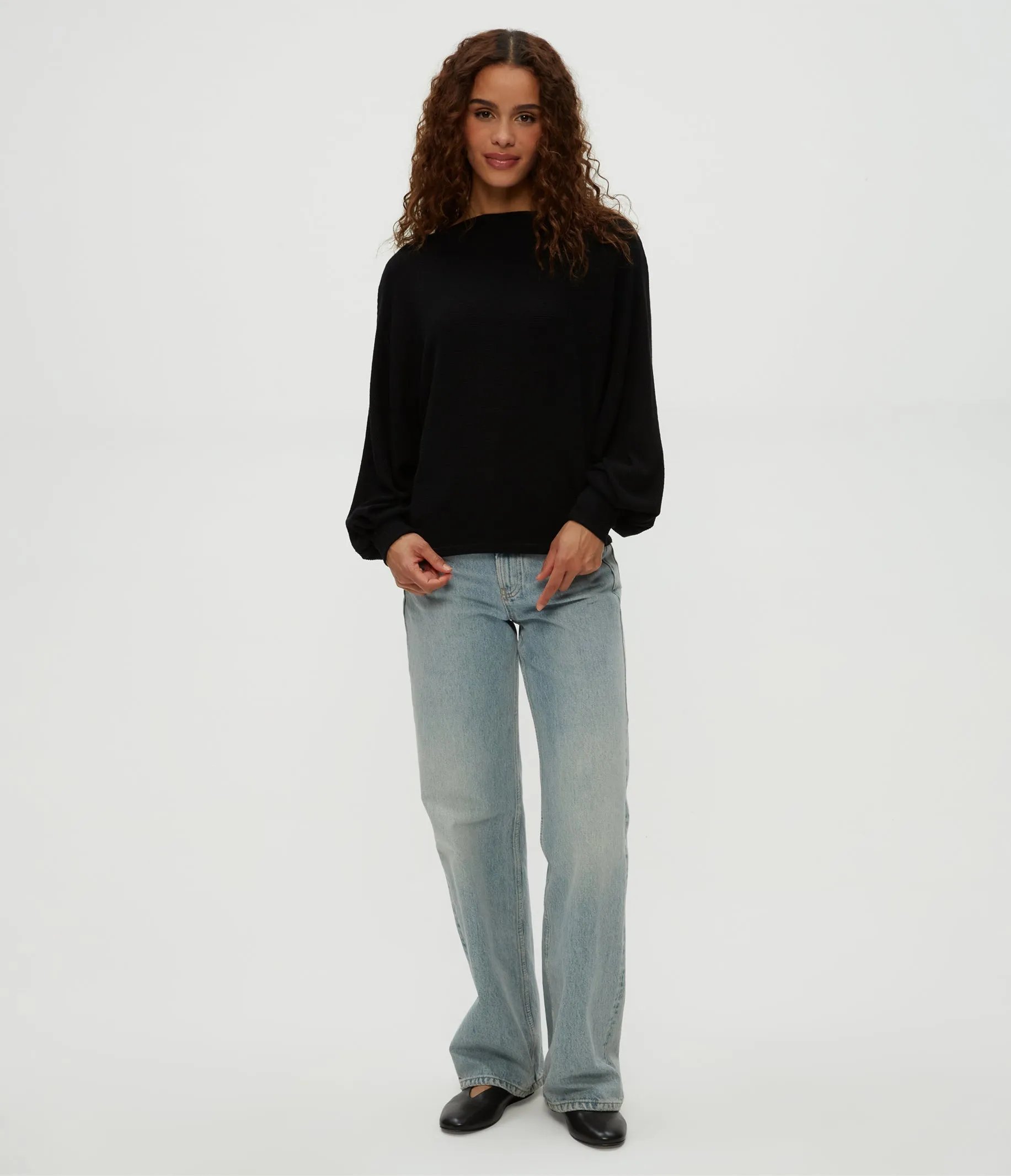 Roxy Balloon Sleeve Ribbed Top