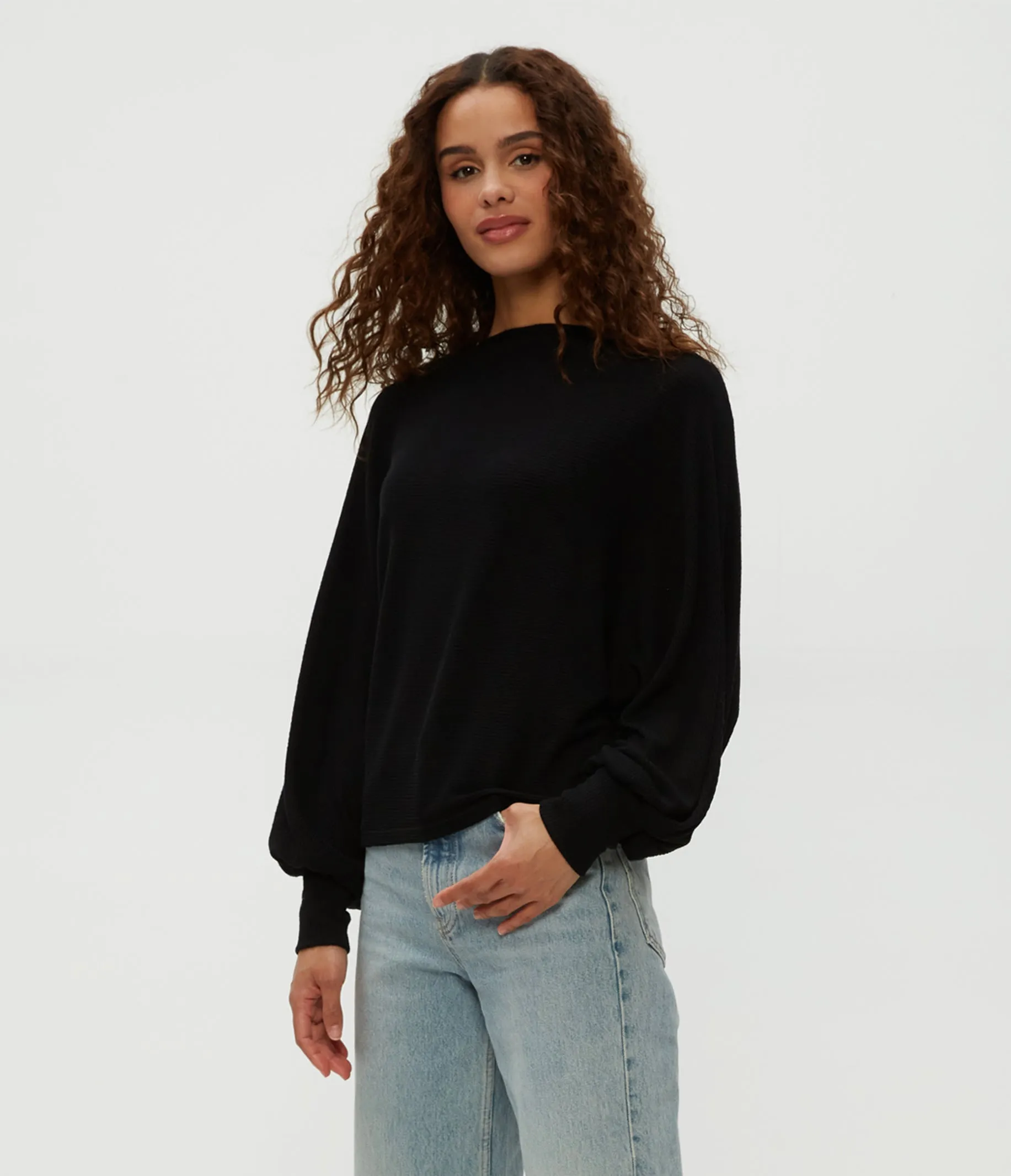 Roxy Balloon Sleeve Ribbed Top