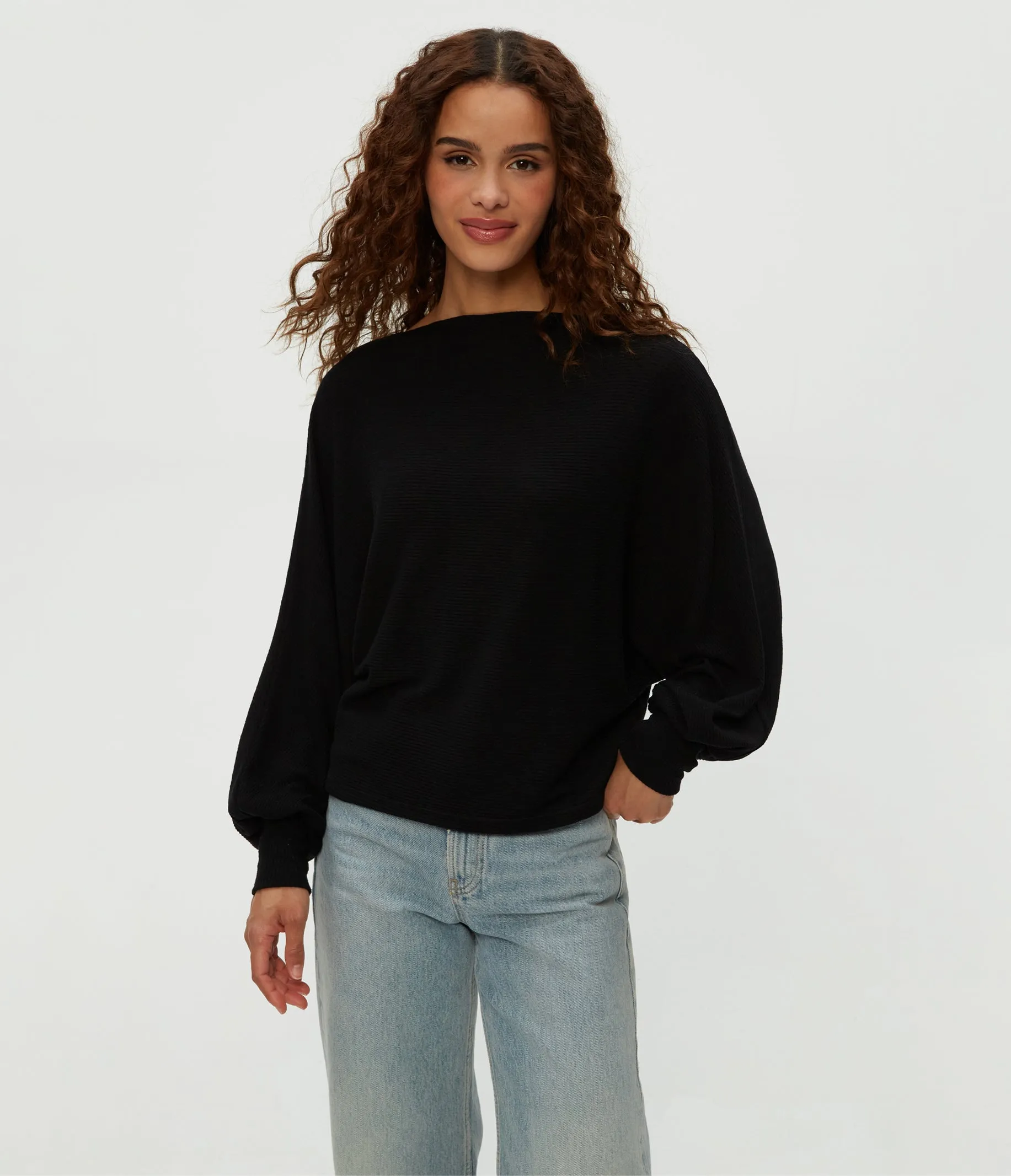 Roxy Balloon Sleeve Ribbed Top