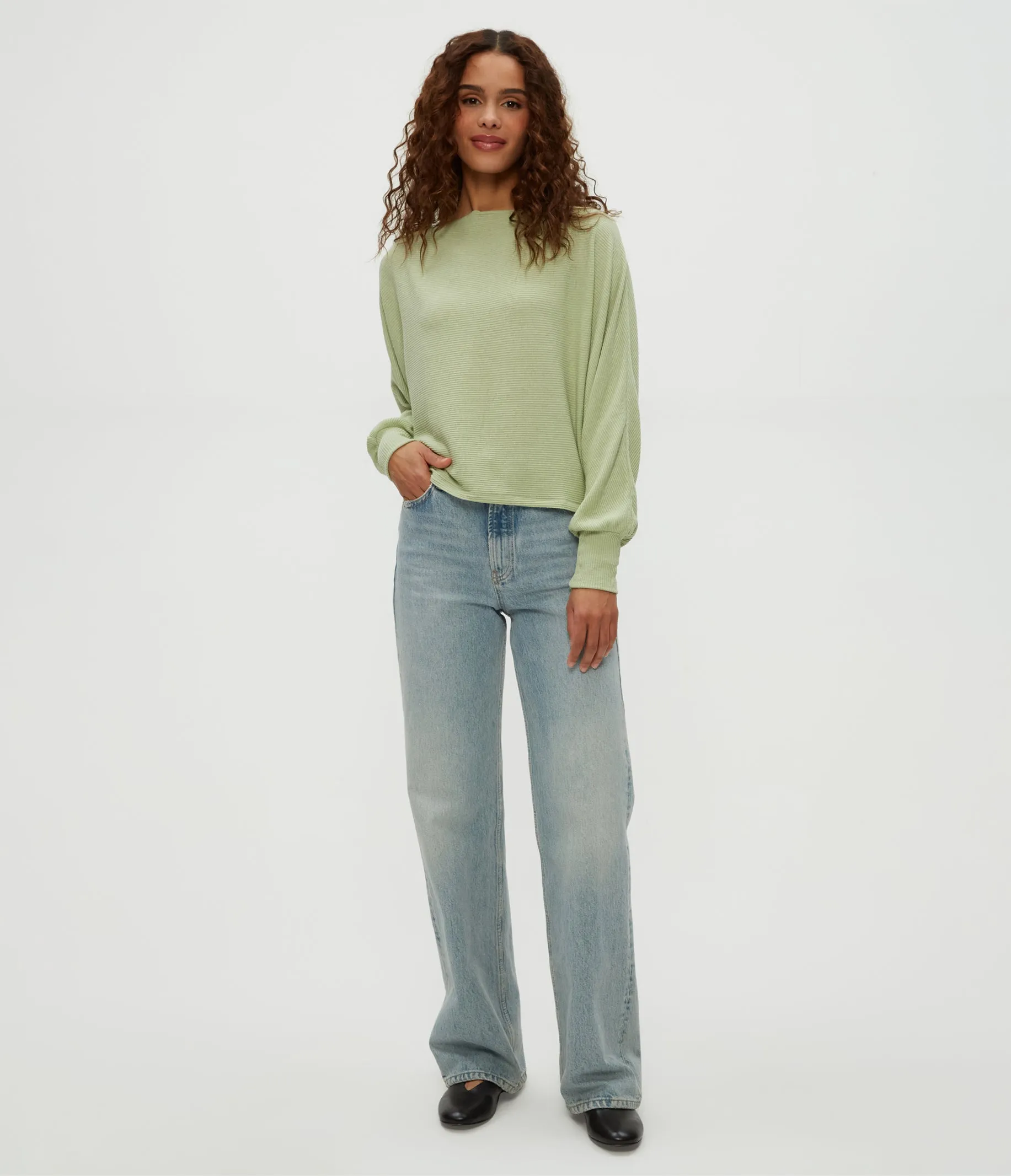 Roxy Balloon Sleeve Ribbed Top