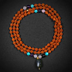 Rudraksha Mala with Labradorite Pendant