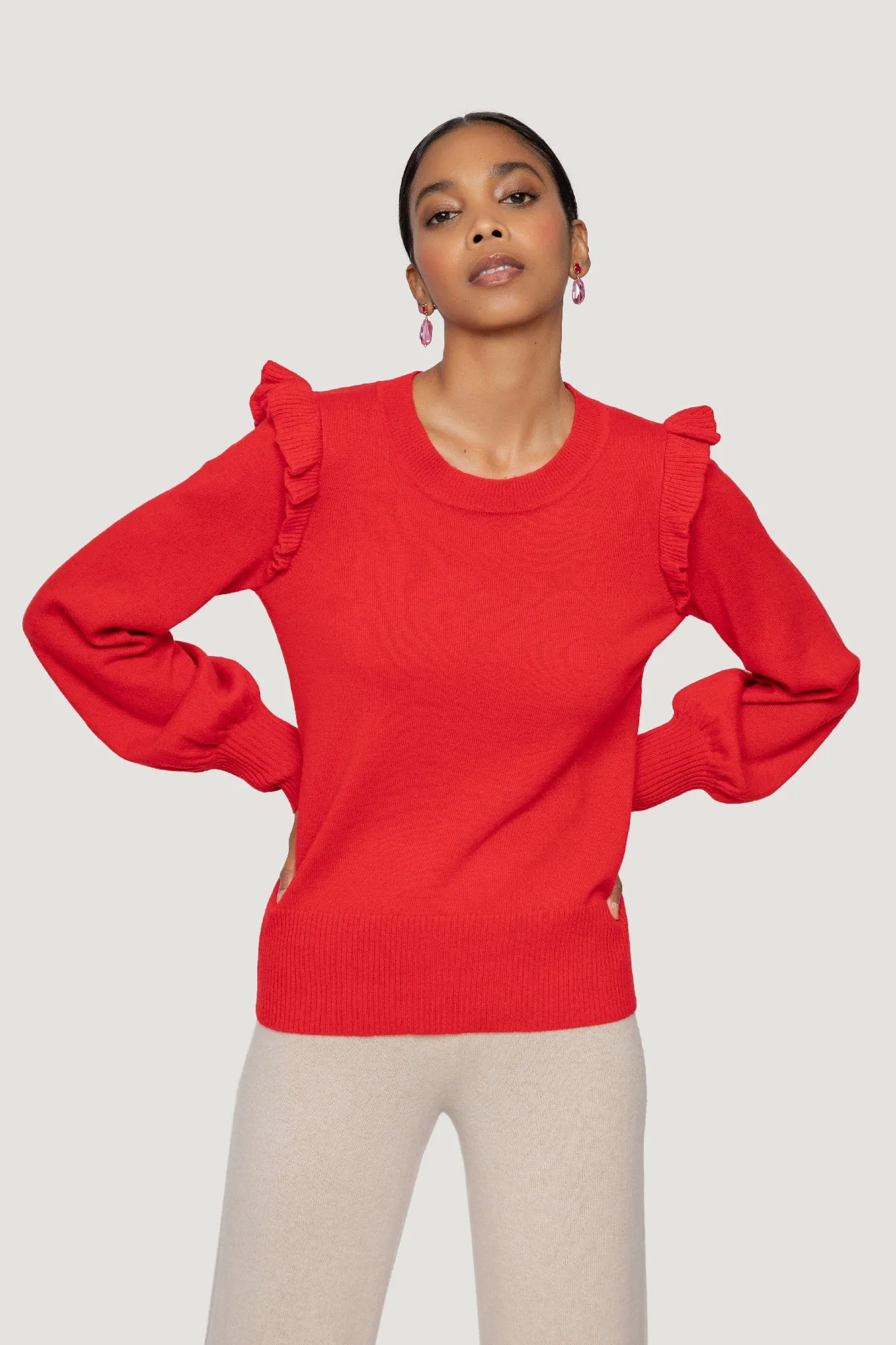 Ruffle Sleeve Cashmere Sweater