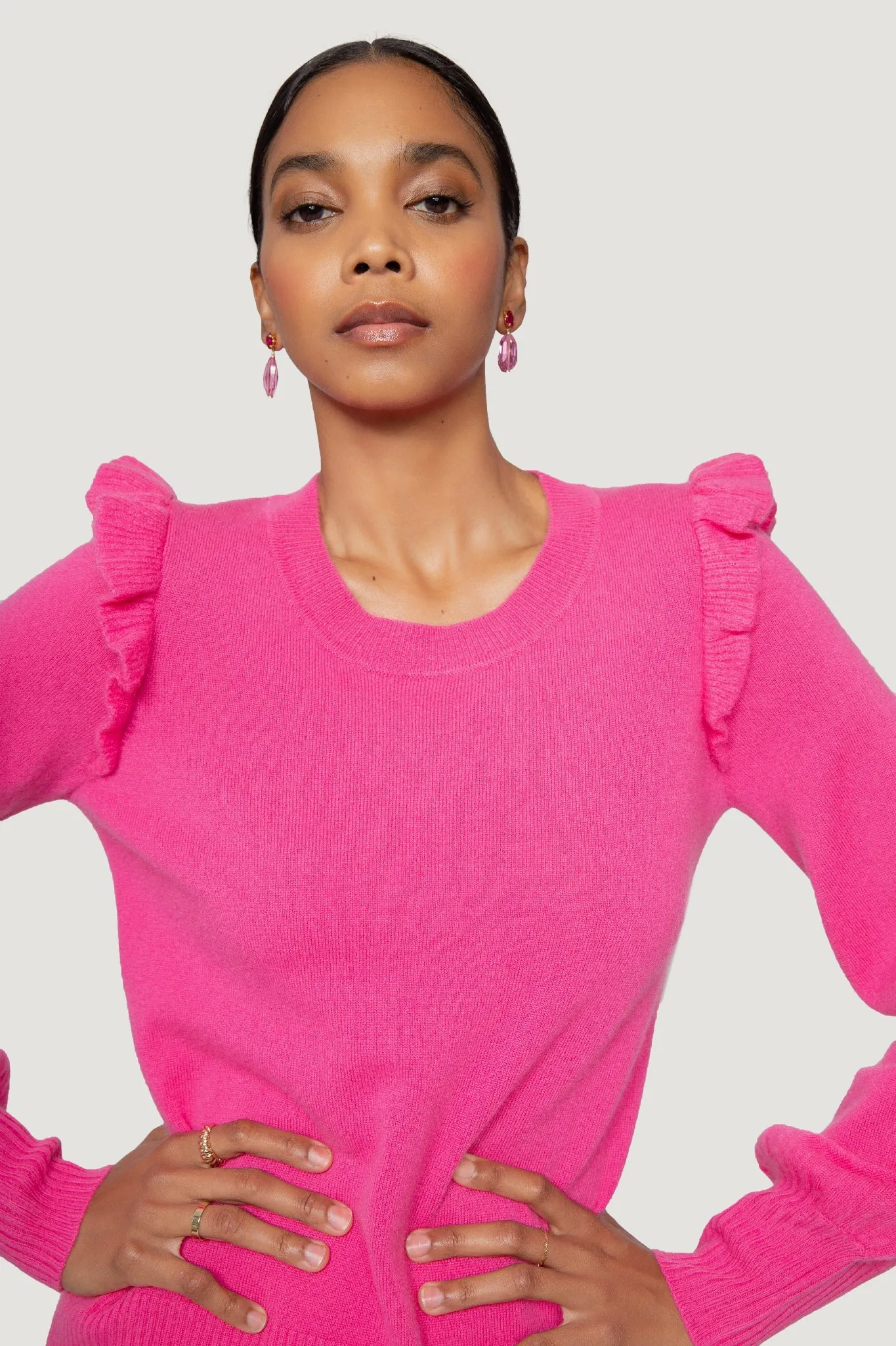 Ruffle Sleeve Cashmere Sweater