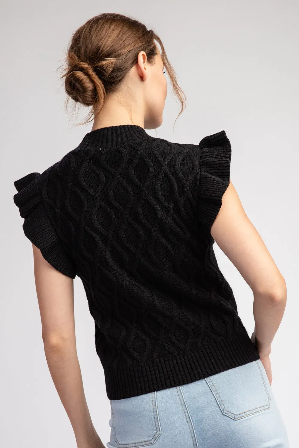 RUFFLE SLEEVE TEXTURED SWEATER TOP SK11220