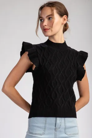 RUFFLE SLEEVE TEXTURED SWEATER TOP SK11220