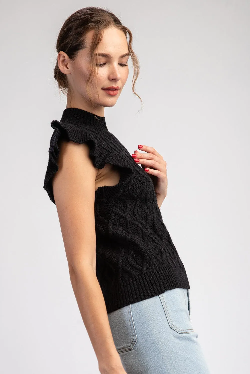 RUFFLE SLEEVE TEXTURED SWEATER TOP SK11220