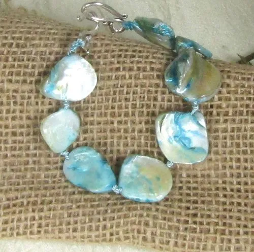 Rustic Sky Blue Irregular Shell Pearl Bracelet