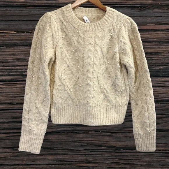 Sadie &amp; Sage Cream Cable Knit Crew Neck Sweater