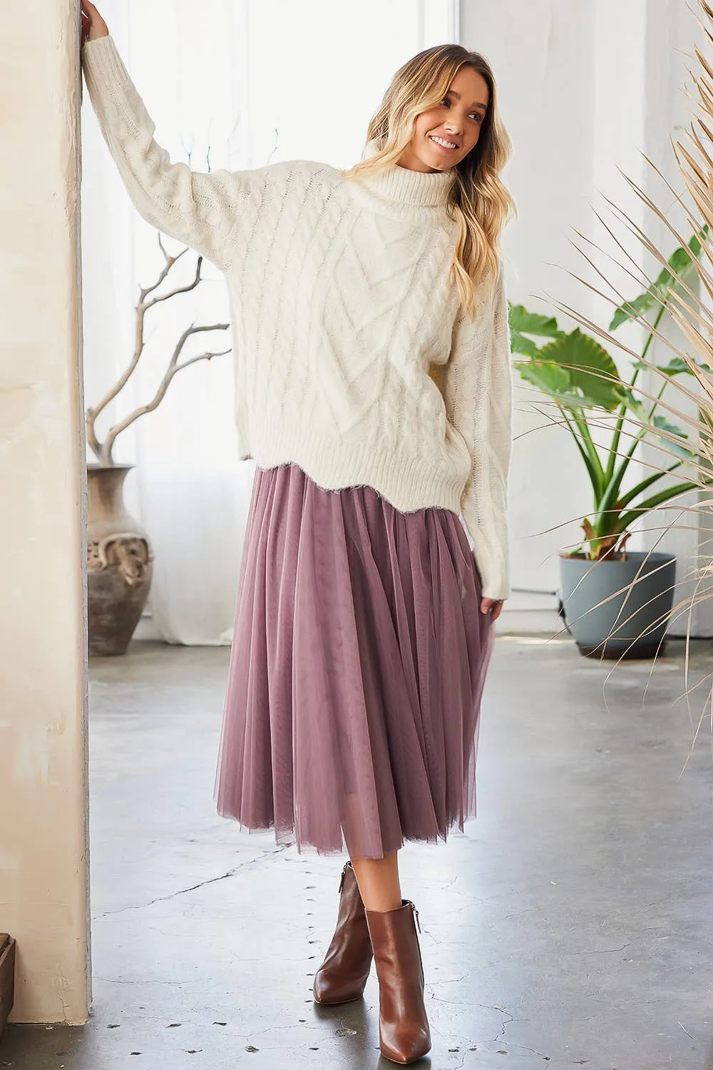 Scallop Hem Turtleneck Sweater