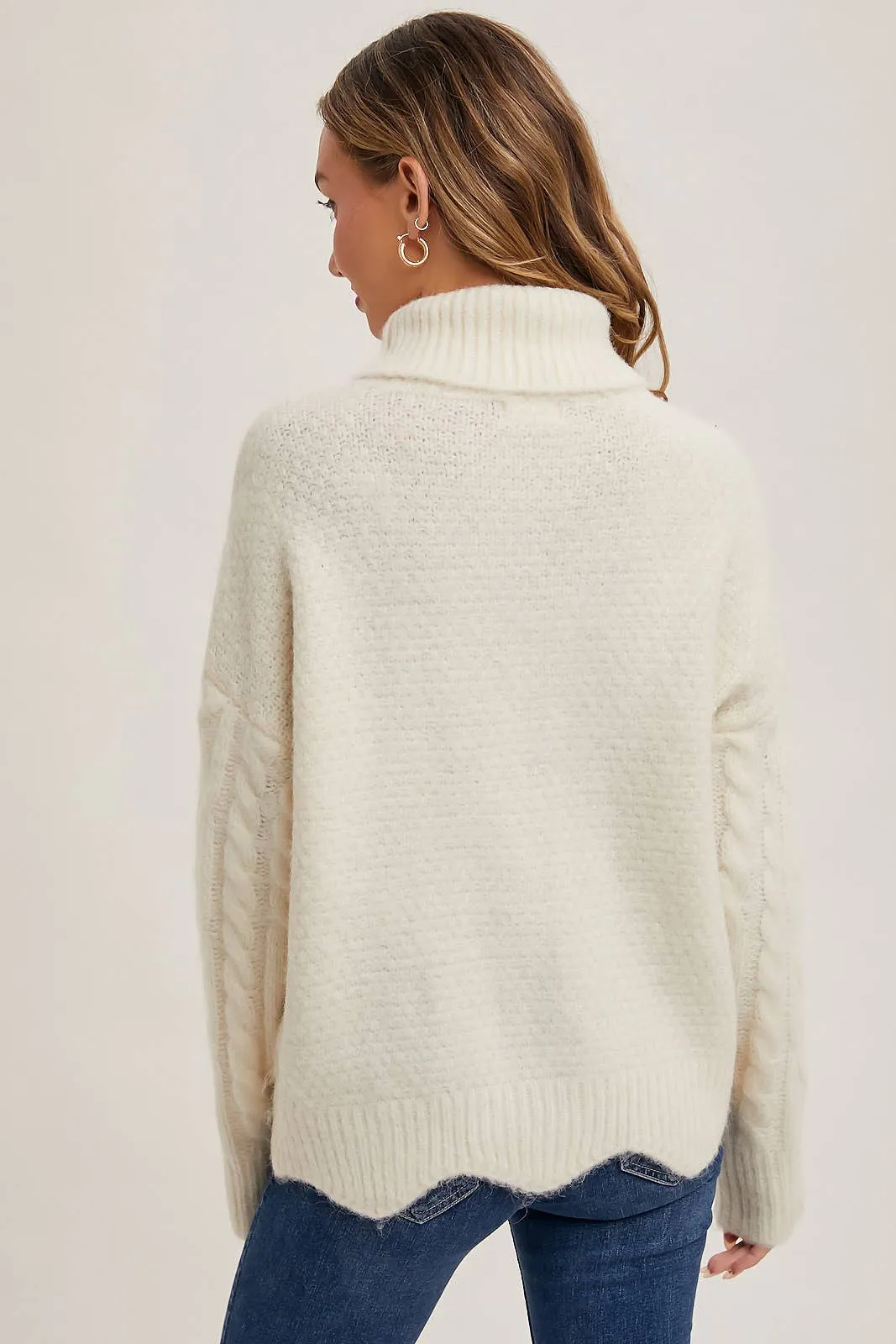 Scallop Hem Turtleneck Sweater